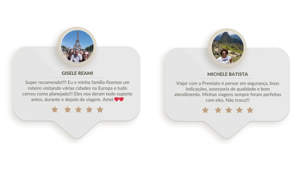 Depoimentos de clientes satisfeitos da Premiato Viagens e Experiências