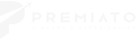 Logotipo branco Premiato Viagens e Experiências
